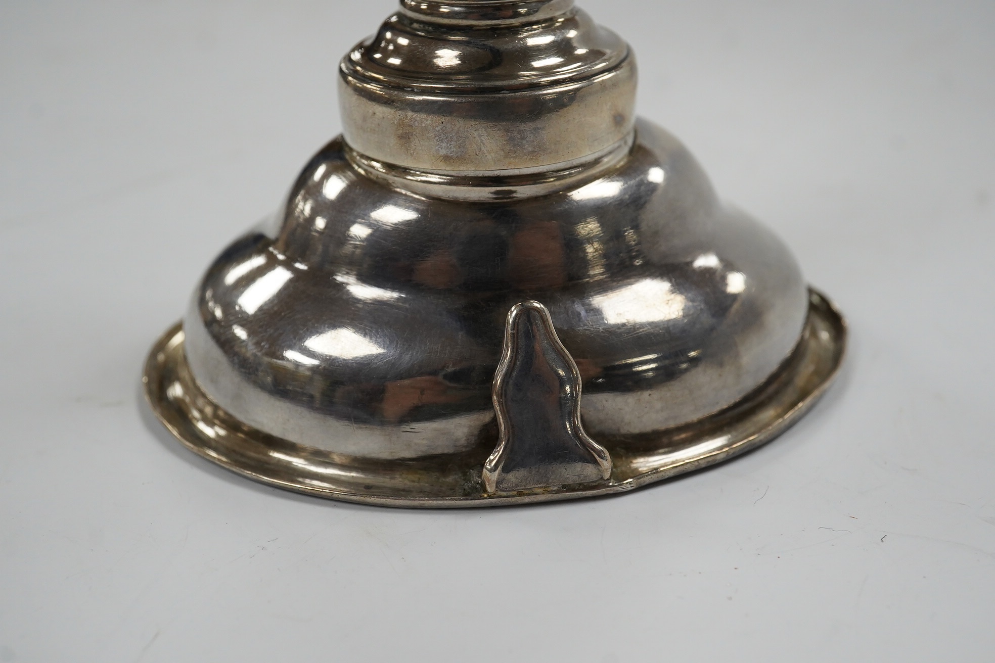 A George III silver oval wine funnel, by John Lias?,with engraved monogram, Sheffield, 1802, 12.2cm, 2.5oz. Condition - poor